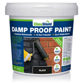 ClimaShield Damp-Proof Paint, Waterproof Paint (Black), Liquid DPM, Breathable, Solvent Free, Internal and External, 5L