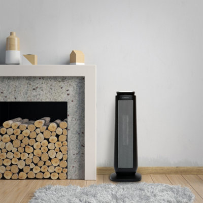 Climatik Oscillating Black Tower Ceramic Heater - Energy Efficient, Thermostat, LED Display, with Timer & Remote Control