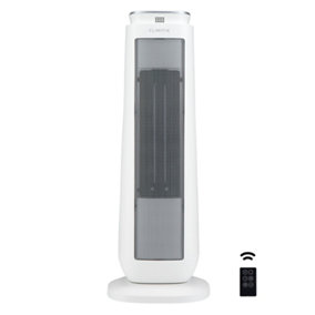 Climatik Oscillating White Tower Ceramic Heater - Energy Efficient, Thermostat, LED Display, with Timer & Remote Control