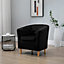Clio 68cm wide Black Velvet Fabric Studded Back Accent Chair with Dark and Light Wooden Legs