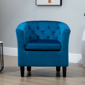 Clio 68cm wide Blue Velvet Fabric Studded Back Accent Chair with Dark and Light Wooden Legs