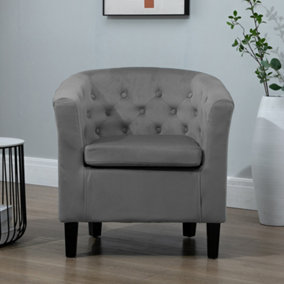 Clio 68cm wide Dark Grey Velvet Fabric Studded Back Accent Chair with Dark and Light Wooden Legs