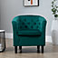 Clio 68cm wide Green Velvet Fabric Studded Back Accent Chair with Dark and Light Wooden Legs