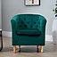 Clio 68cm wide Green Velvet Fabric Studded Back Accent Chair with Dark and Light Wooden Legs