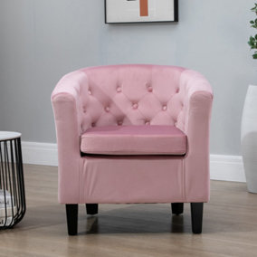 Clio 68cm wide Pink Velvet Fabric Studded Back Accent Chair with Dark and Light Wooden Legs