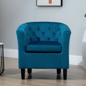 Clio 68cm wide Teal Velvet Fabric Studded Back Accent Chair with Dark and Light Wooden Legs