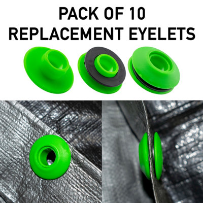 clip on replacement eyelets for tarpaulins and other sheeting in green