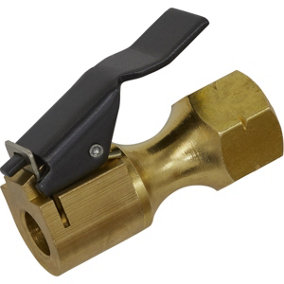 Clip-on Tyre Inflator Connector - 1/4" BSP Male - Trigger Air Valve - Brass