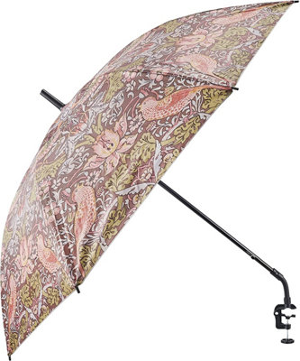 Clip on William Morris Parasol Umbrella with Universal Screw Clamp for Garden Chair or Lounger - Strawberry Thief Design