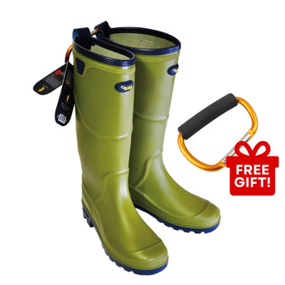 ClipGlove Mens Activity Wellington Boots - Green & Navy Waterproof PVC ...