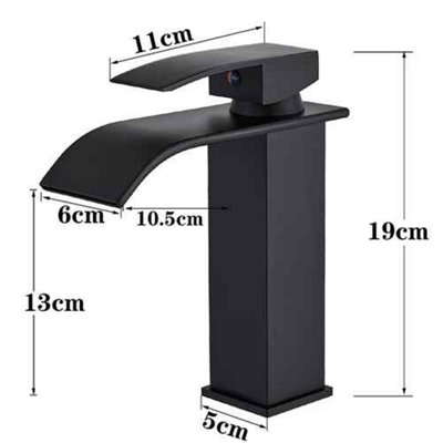 Cloakroom basin mixer tap, black finish brass waterfall single lever, short