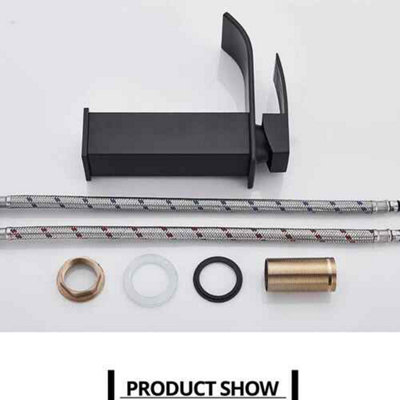 Cloakroom basin mixer tap, black finish brass waterfall single lever, short