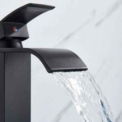 Cloakroom basin mixer tap, black finish brass waterfall single lever, short