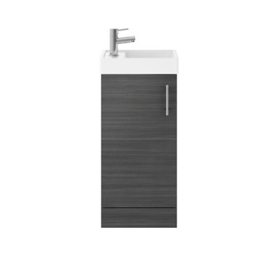 Cloakroom Floor Standing 1 Door Vanity Unit with Basin, 400mm - Woodgrain Anthracite Price Comparisons | Compare The Build