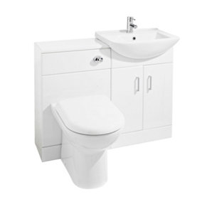 Cloakroom Furniture Pack - Cabinet, Square Basin, WC Unit, Concealed Cistern, Back to Wall Pan and Soft Close Seat - Gloss White