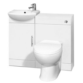 Cloakroom Furniture Pack - Includes Cabinet, Basin, WC Unit, Cistern, Back to Wall Pan, Soft Close Seat, Tap & Waste - Gloss White
