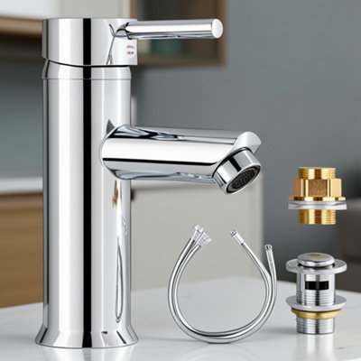 Cloakroom Mono Basin Mixer Tap with Waste, Chrome finished tap for Modern Bathroom