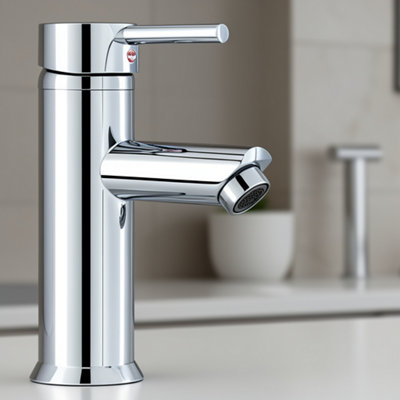 Cloakroom Mono Basin Mixer Tap with Waste, Chrome finished tap for Modern Bathroom