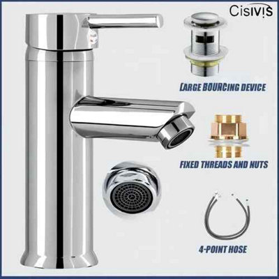 Cloakroom Mono Basin Mixer Tap with Waste, Chrome finished tap for Modern Bathroom