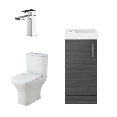 Cloakroom Suite - Floor Standing Vanity Basin Unit, Tap, and Toilet - Anthracite Price Comparisons | Compare The Build