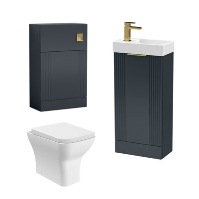 Cloakroom Suite - Vanity Unit, Tap and Toilet - Dark Grey/Brass Price Comparisons | Compare The Build