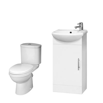 Cloakroom Suite - Vanity Unit, Toilet and Toilet Seat - Gloss White