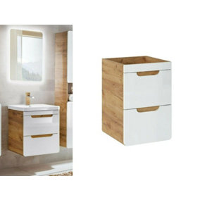 Cloakroom Vanity Unit Wall Hung with Drawer 400mm White Gloss Oak Bathroom Aruba