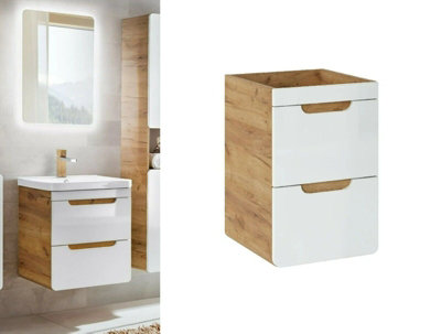 Cloakroom Vanity Unit Wall Hung with Drawer 400mm White Gloss Oak Bathroom Aruba