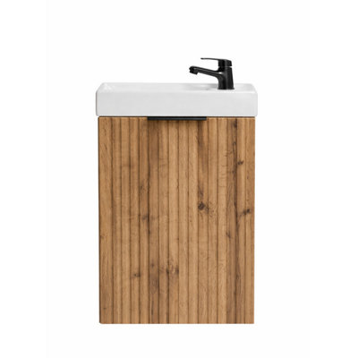 Cloakroom Vanity Unit with Sink 400mm Bathroom Cabinet Ribbed Fluted ...