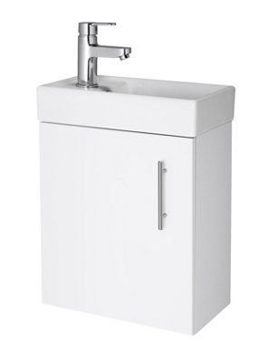 Cloakroom Wall Hung 1 Door Vanity Unit with Basin, 400mm - Gloss White