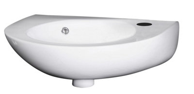 Cloakroom Wall Hung 1 Tap Hole Round Ceramic Basin with Overflow - 350mm