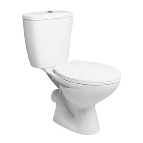 Close Coupled Ceramic Toilet WC Bathroom Pan, Dual Flush Cistern and Seat - White