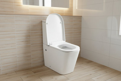 Close Coupled Rimless Toilet Square WC Pan with Soft Close Seat, Dual ...
