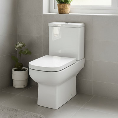 Close Coupled Toilet & Cistern Rimless With Soft Close Seat Short ...