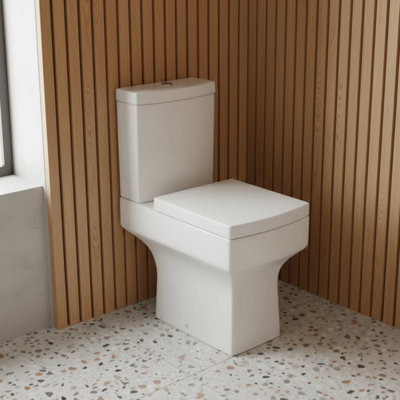 Close Coupled Toilet WC Square Design Soft Close Seat White