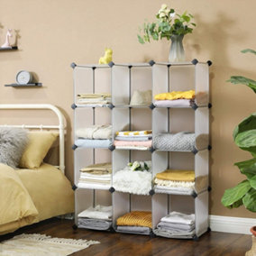 Closet Cabinet, Bookcase, Storage Unit, Interlocking Plastic Cubes, Easy to Assemble, for Living Room, Closet, Bedroom, Office