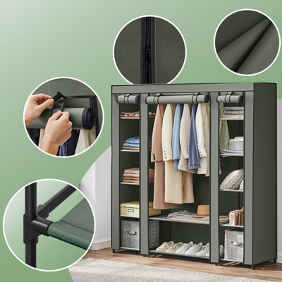 thumbnail image 2 of Heavy Duty Portable Clothes Rack With Dustproof Cover & Shelves - Adjustable Freestanding Wardrobe Organizer For Bedroom, Living Room (Iron/Black) 2 of 4
