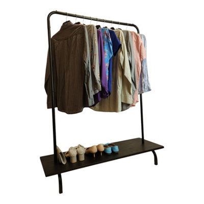 Clothes Rack Free Standing Black Frame with Handmade Black Shelf - 3