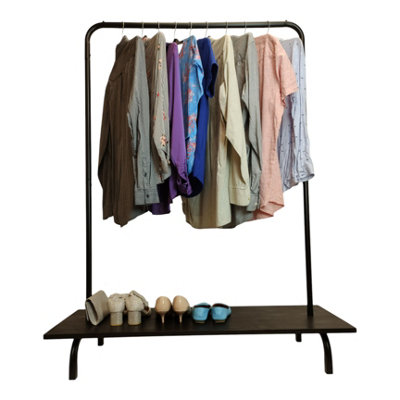Clothes Rack Free Standing Black Frame with Handmade Black Shelf - 4