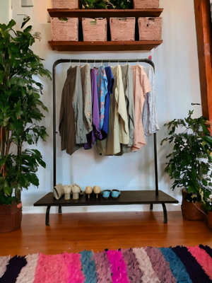 Clothes Rack Free Standing Black Frame with Handmade Black Shelf - 5