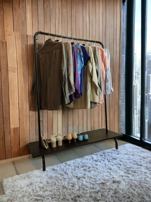 Clothes Rack Free Standing Black Frame with Handmade Black Shelf - 6
