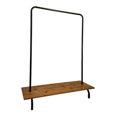 Clothes Rack Free Standing Black Frame with Handmade Medium Oak Shelf