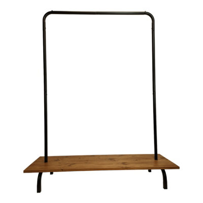 Clothes Rack Free Standing Black Frame with Handmade Medium Oak Shelf