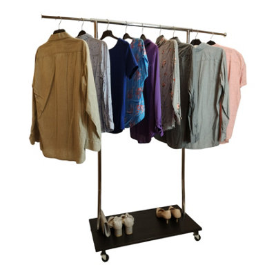 Clothes Rack Free Standing Chrome Extendable Frame with Handmade Black Shelf - 3