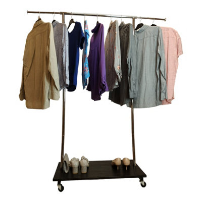 Clothes Rack Free Standing Chrome Extendable Frame with Handmade Black Shelf - 4