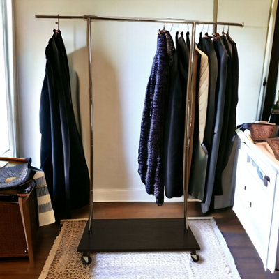 Clothes Rack Free Standing Chrome Extendable Frame with Handmade Black Shelf - 6