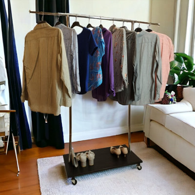 Clothes Rack Free Standing Chrome Extendable Frame with Handmade Black Shelf - 7