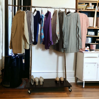 Clothes Rack Free Standing Chrome Extendable Frame with Handmade Black Shelf - 8
