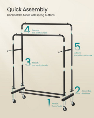 Clothes Rack, Garment Rack on Wheels, Coat Rack, 2 Lockable Wheels ...