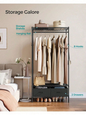 Clothes Rack, Heavy-Duty Garment Rack, Clothing Rack with Mesh Shelf, 2 ...